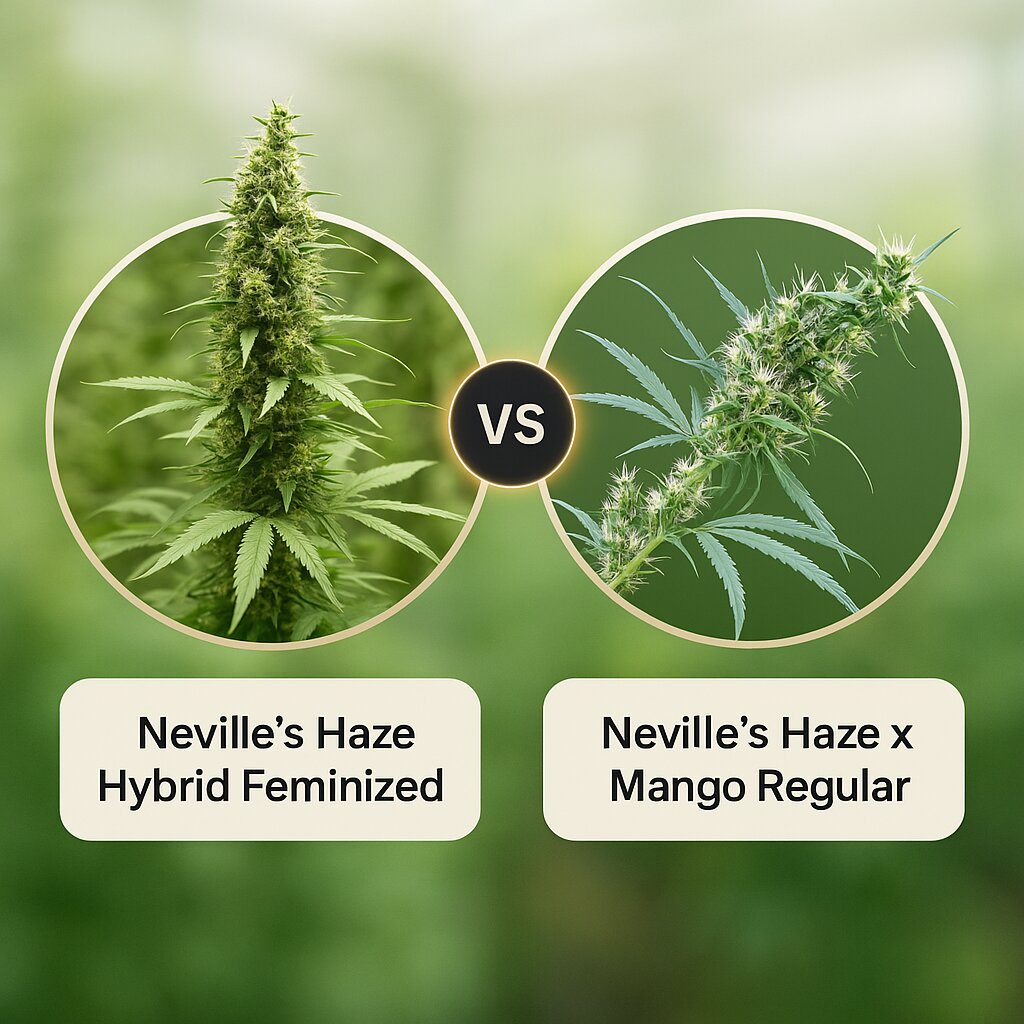 Neville's Haze Hybrid (Female Seeds) vs Neville's Haze x Mango Regular  (Mr Nice Seedbank) porównanie nasion konopi