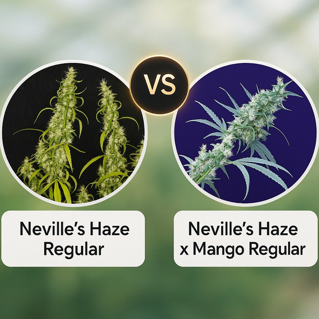 Neville's Haze (Mr Nice Seedbank) vs Neville's Haze x Mango Regular  (Mr Nice Seedbank) porównanie nasion konopi