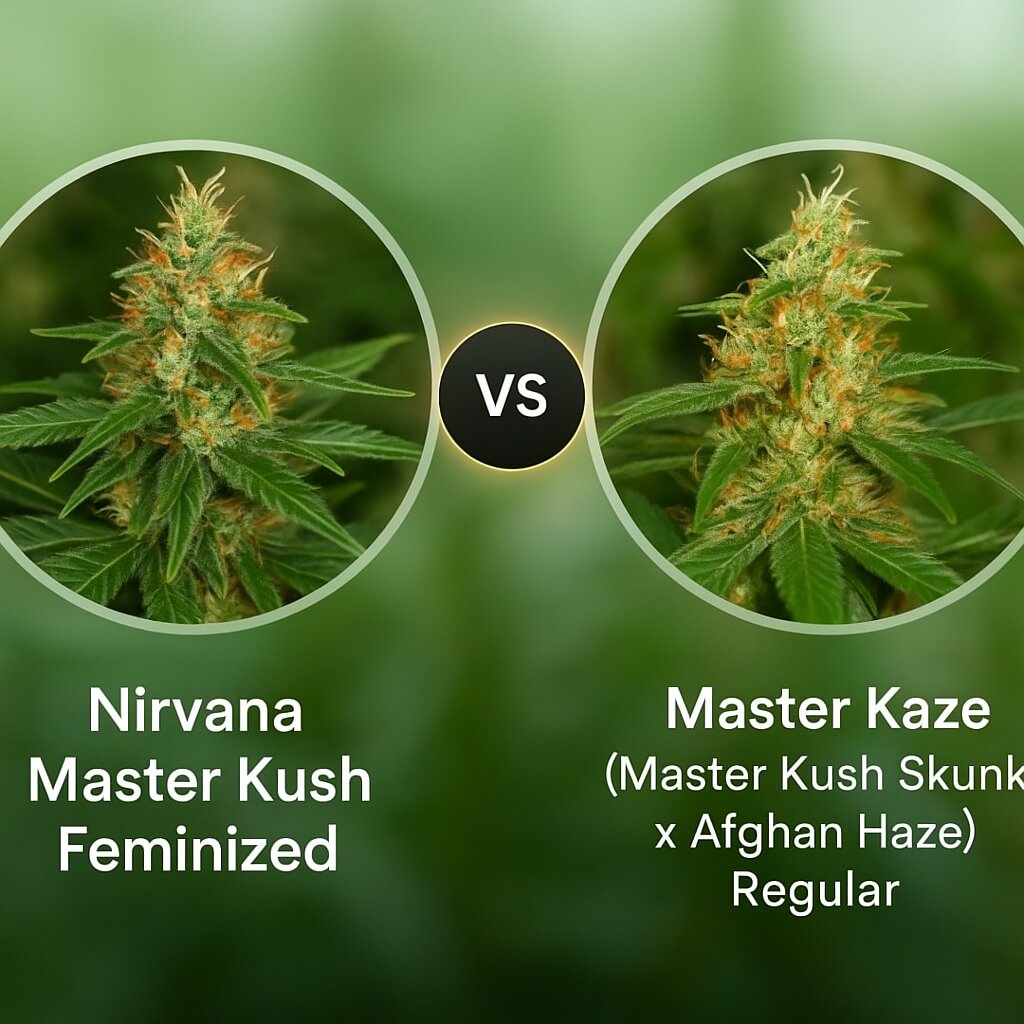 Nirvana Master Kush (Nirvana Seeds) vs Master Kaze (Master Kush Skunk x Afghan Haze) (Mr Nice Seedbank) porównanie nasion konopi