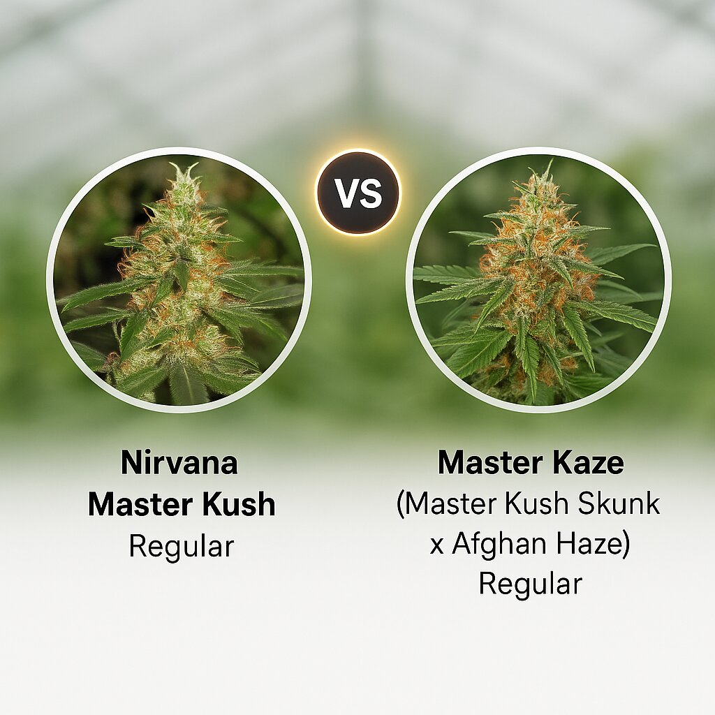 Nirvana Master Kush (Nirvana Seeds) vs Master Kaze (Master Kush Skunk x Afghan Haze) (Mr Nice Seedbank) porównanie nasion konopi