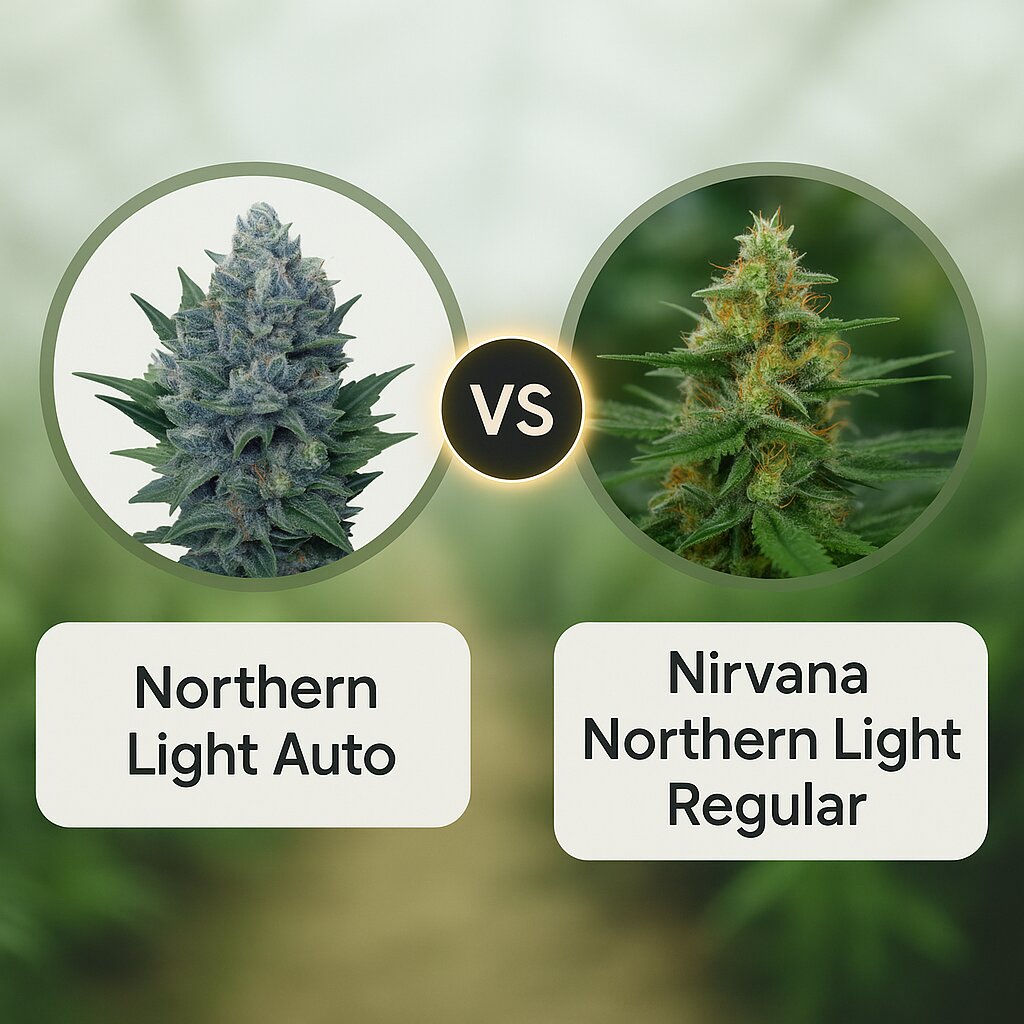 Northern Light Auto (Royal Queen Seeds) vs Nirvana Northern Light (Nirvana Seeds) porównanie nasion konopi