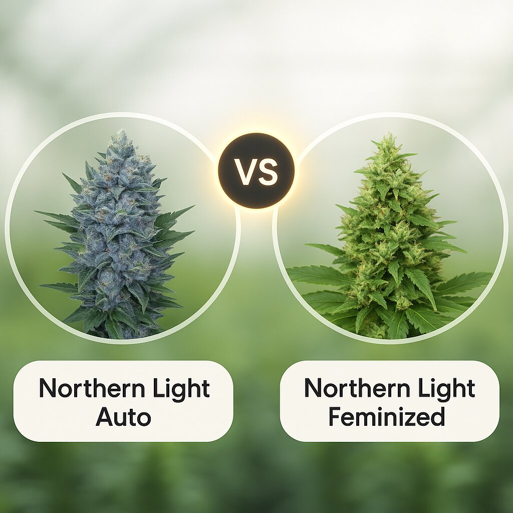 Northern Light Auto (Royal Queen Seeds) vs Northern Light (Bulldog Seeds) porównanie nasion konopi