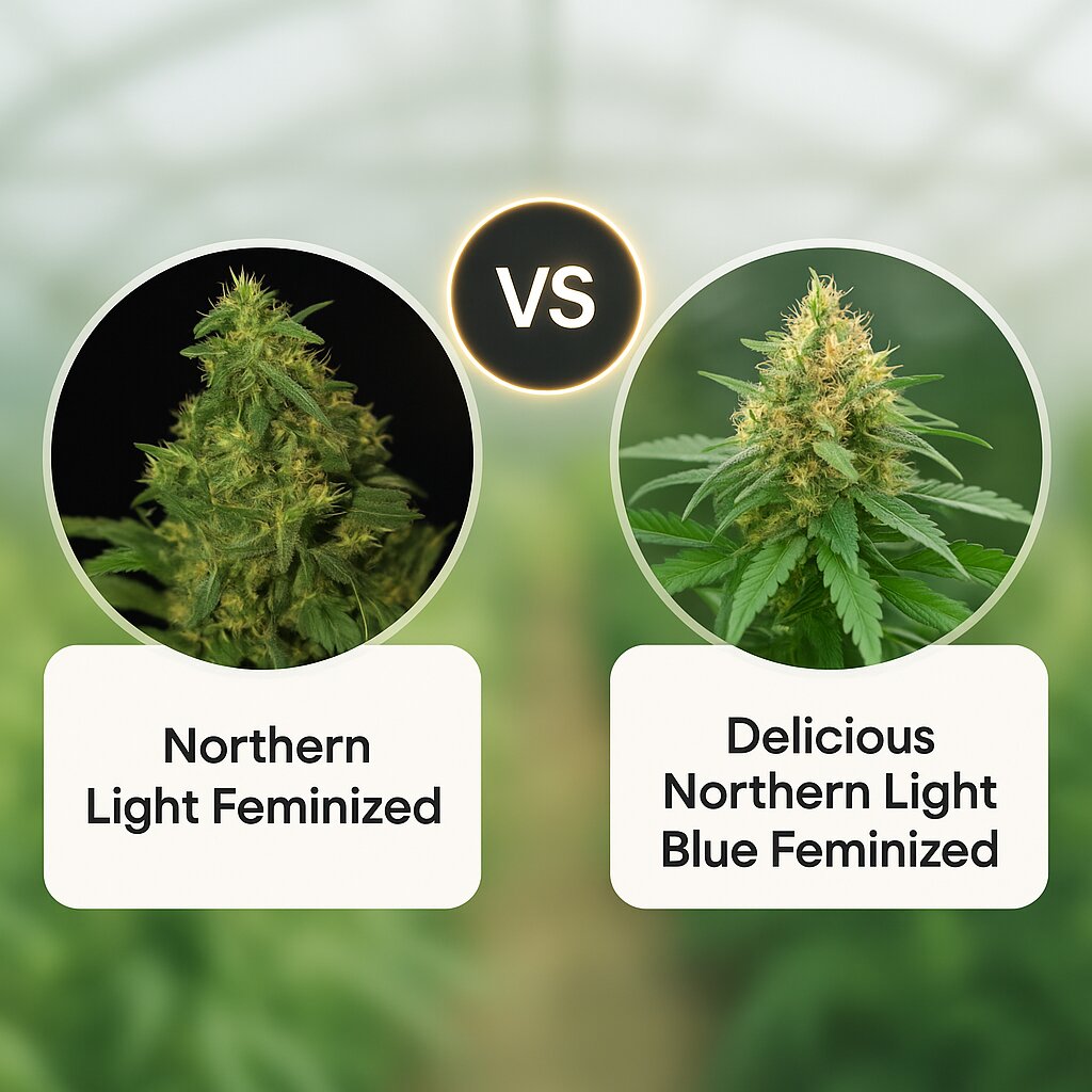 Northern Light (Bulldog Seeds) vs Delicious Northern Light Blue (Delicious Seeds) porównanie nasion konopi
