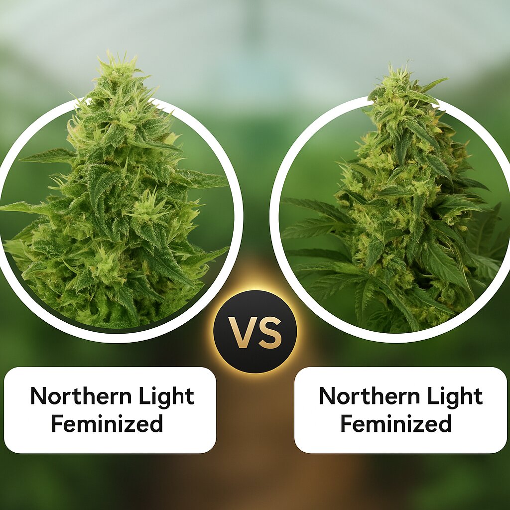 Northern Light (Royal Queen Seeds) vs Northern Light (Bulldog Seeds) porównanie nasion konopi