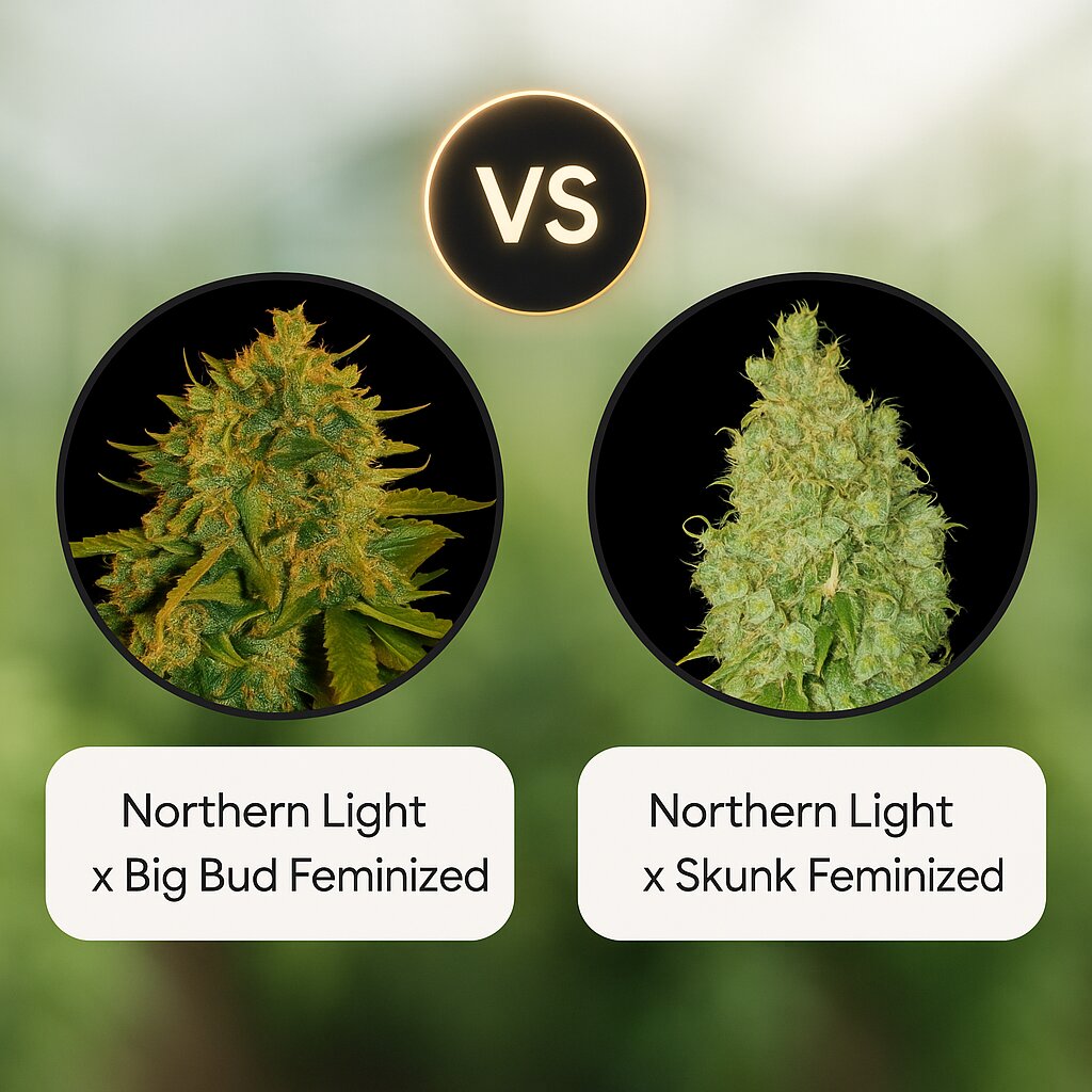 Northern Light x Big Bud (World of Seeds) vs Northern Light x Skunk (World of Seeds) porównanie nasion konopi