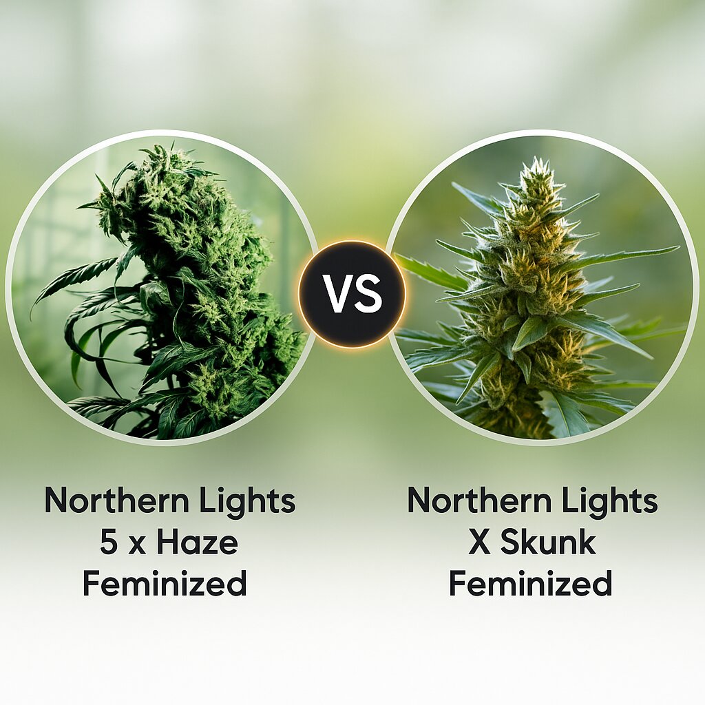 Northern Lights 5 x Haze (Sensi Seeds) vs Northern Lights X Skunk (G13 Labs) porównanie nasion konopi