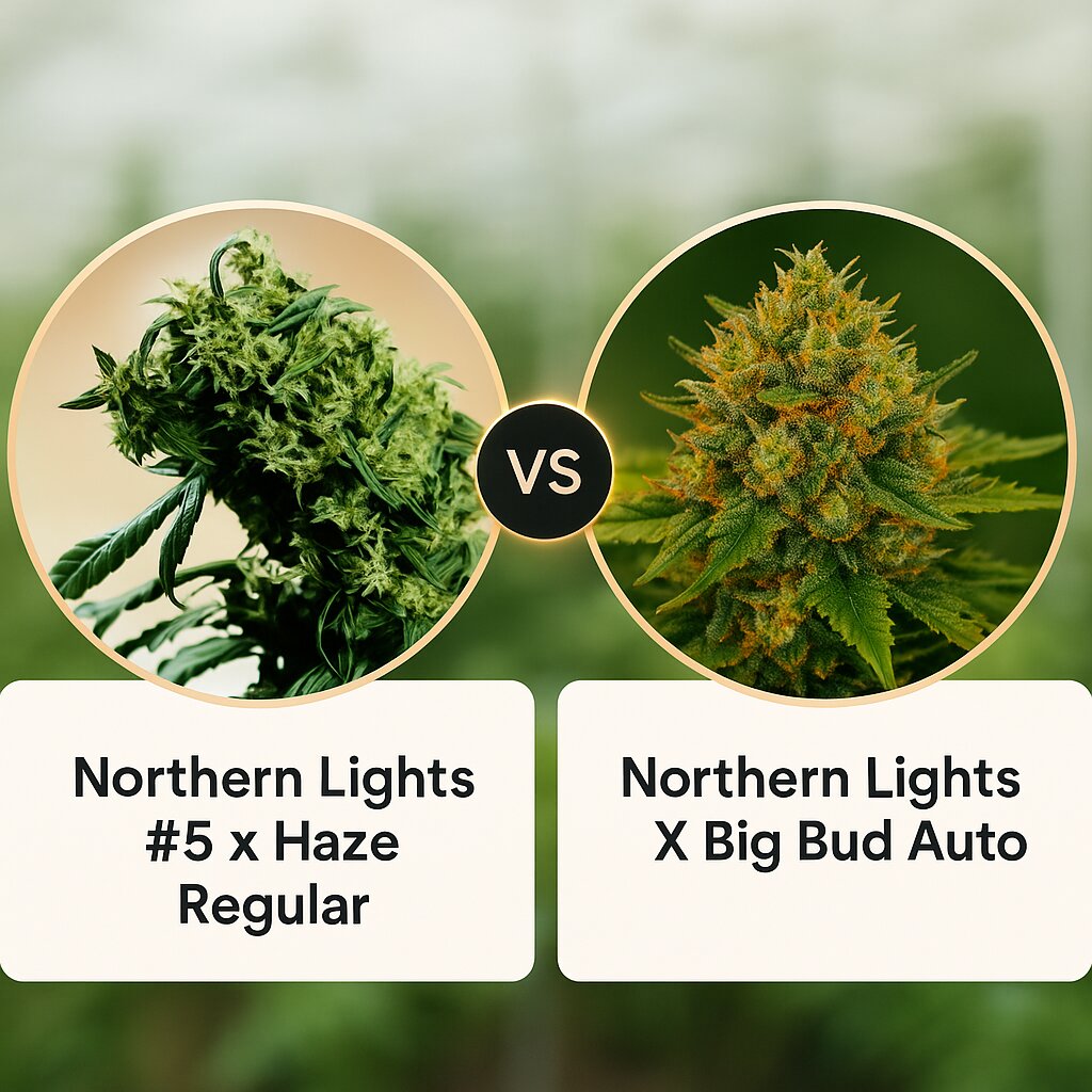 Northern Lights #5 x Haze (Sensi Seeds) vs Northern Lights X Big Bud Auto (World of Seeds) porównanie nasion konopi
