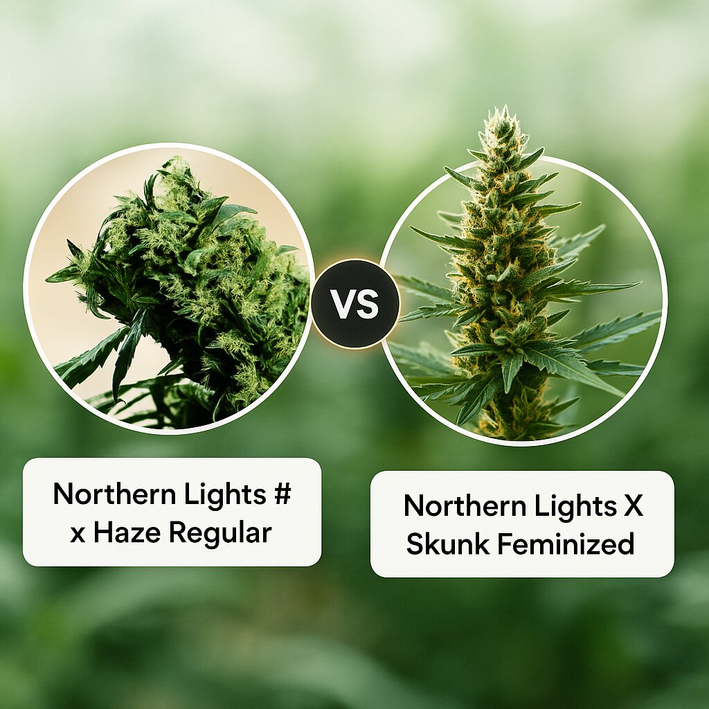 Northern Lights #5 x Haze (Sensi Seeds) vs Northern Lights X Skunk (G13 Labs) porównanie nasion konopi