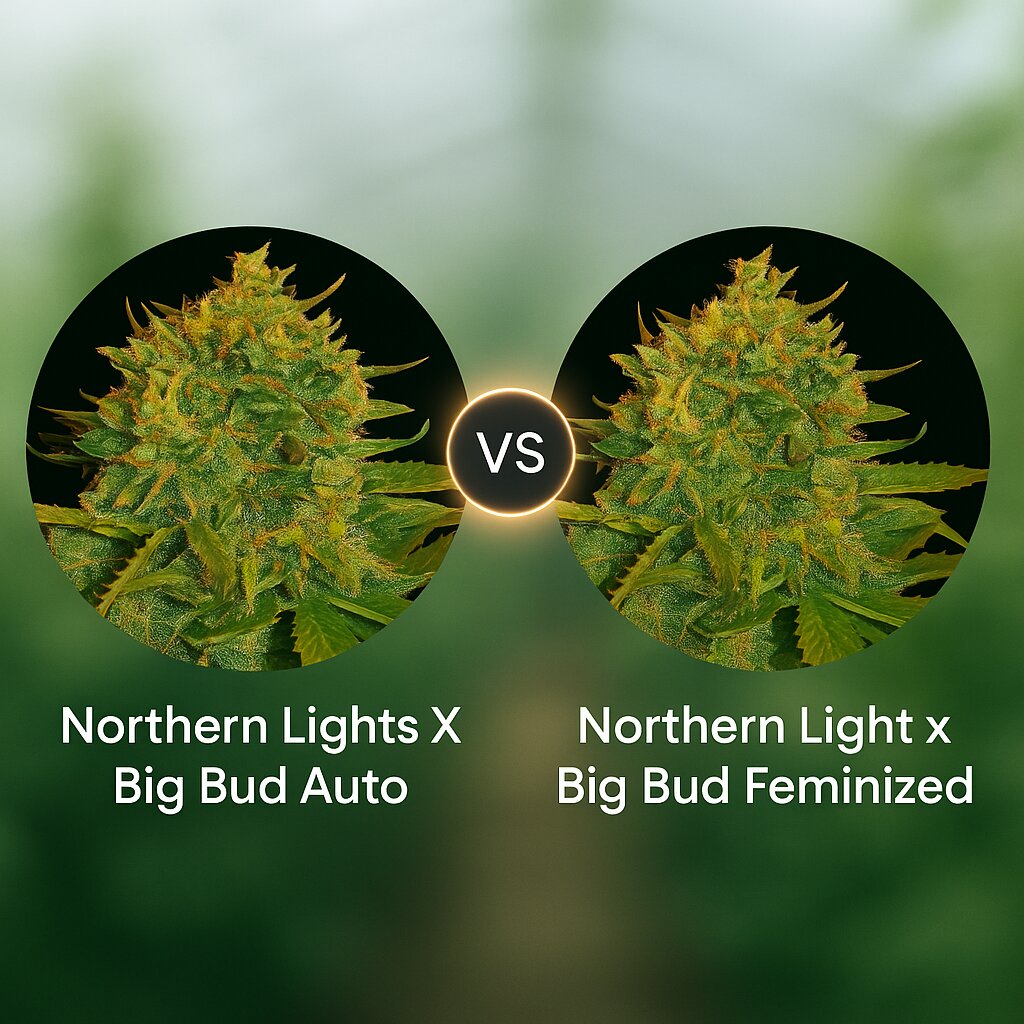 Northern Lights X Big Bud Auto (World of Seeds) vs Northern Light x Big Bud (World of Seeds) porównanie nasion konopi