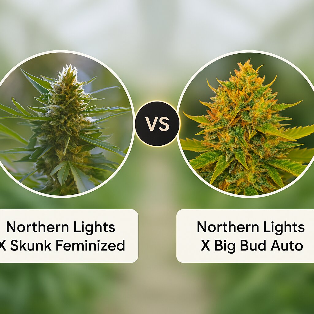 Northern Lights X Skunk (G13 Labs) vs Northern Lights X Big Bud Auto (World of Seeds) porównanie nasion konopi