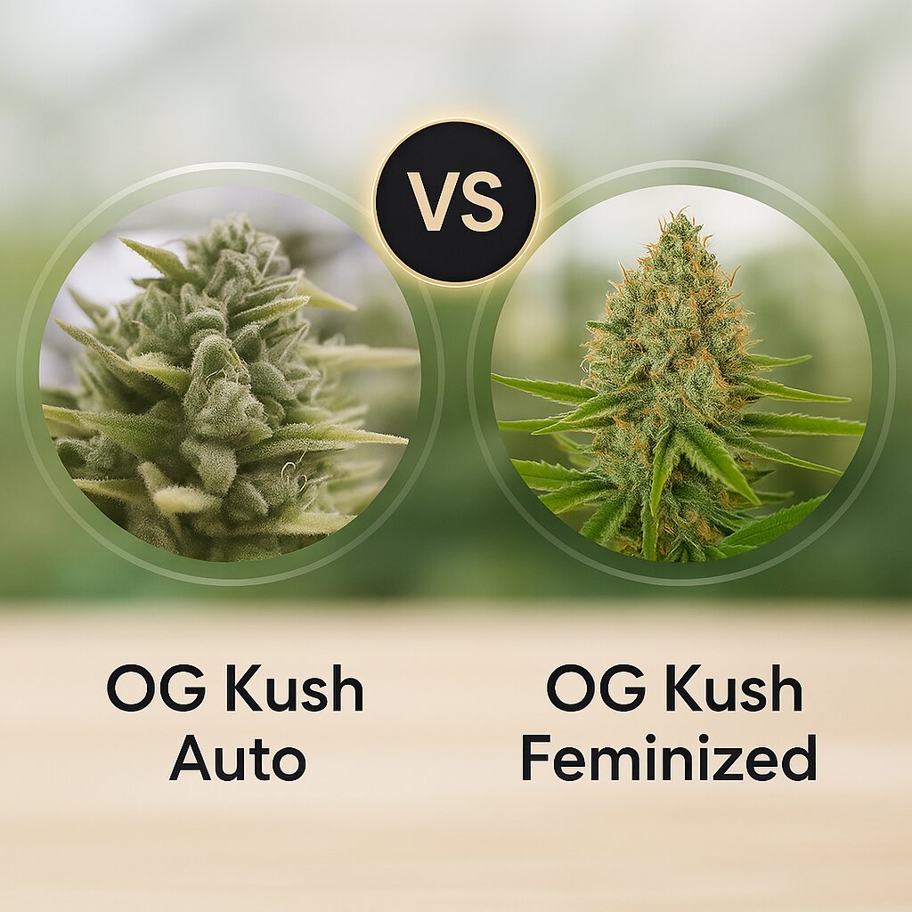 OG Kush Auto (Humboldt Seed Organization) vs OG Kush (DinaFem Seeds) porównanie nasion konopi