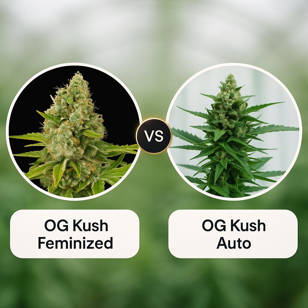 OG Kush (DinaFem Seeds) vs OG Kush Auto (Dr Krippling) porównanie nasion konopi