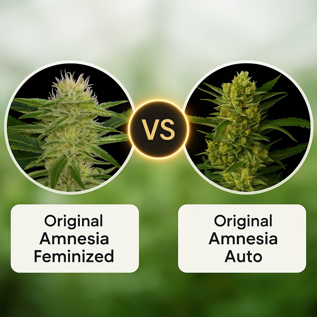 Original Amnesia (DinaFem Seeds) vs Original Amnesia Auto (DinaFem Seeds) porównanie nasion konopi