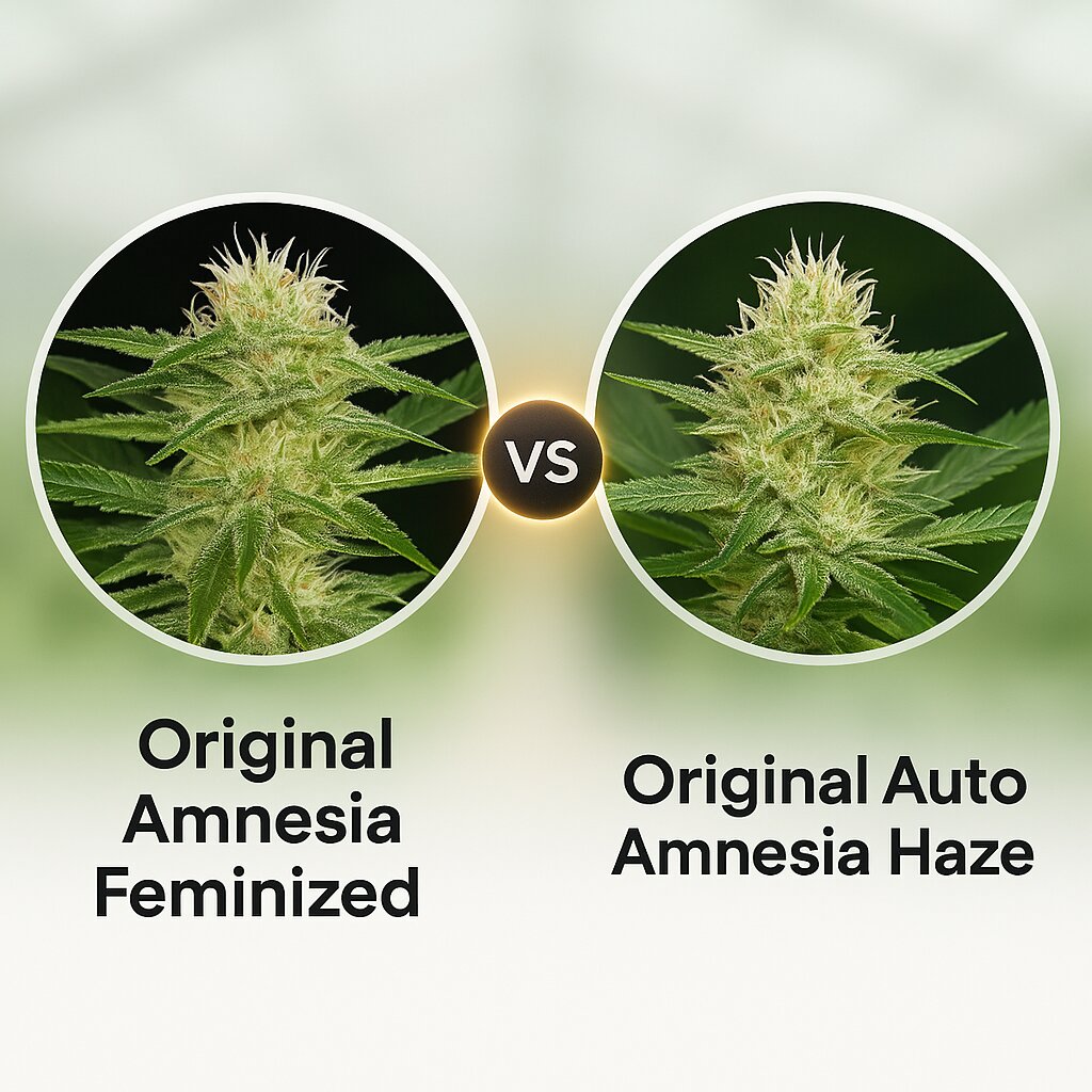 Original Amnesia (DinaFem Seeds) vs Original Auto Amnesia Haze (FastBuds) porównanie nasion konopi