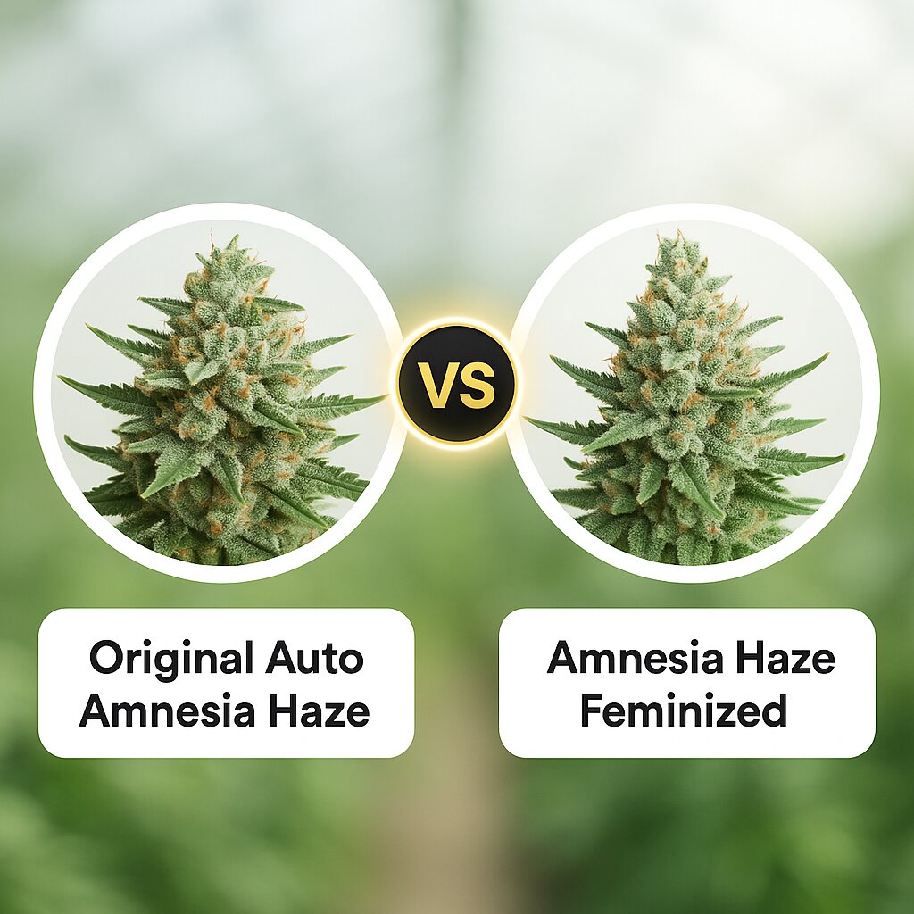 Original Auto Amnesia Haze (FastBuds) vs Amnesia Haze (Royal Queen Seeds) porównanie nasion konopi