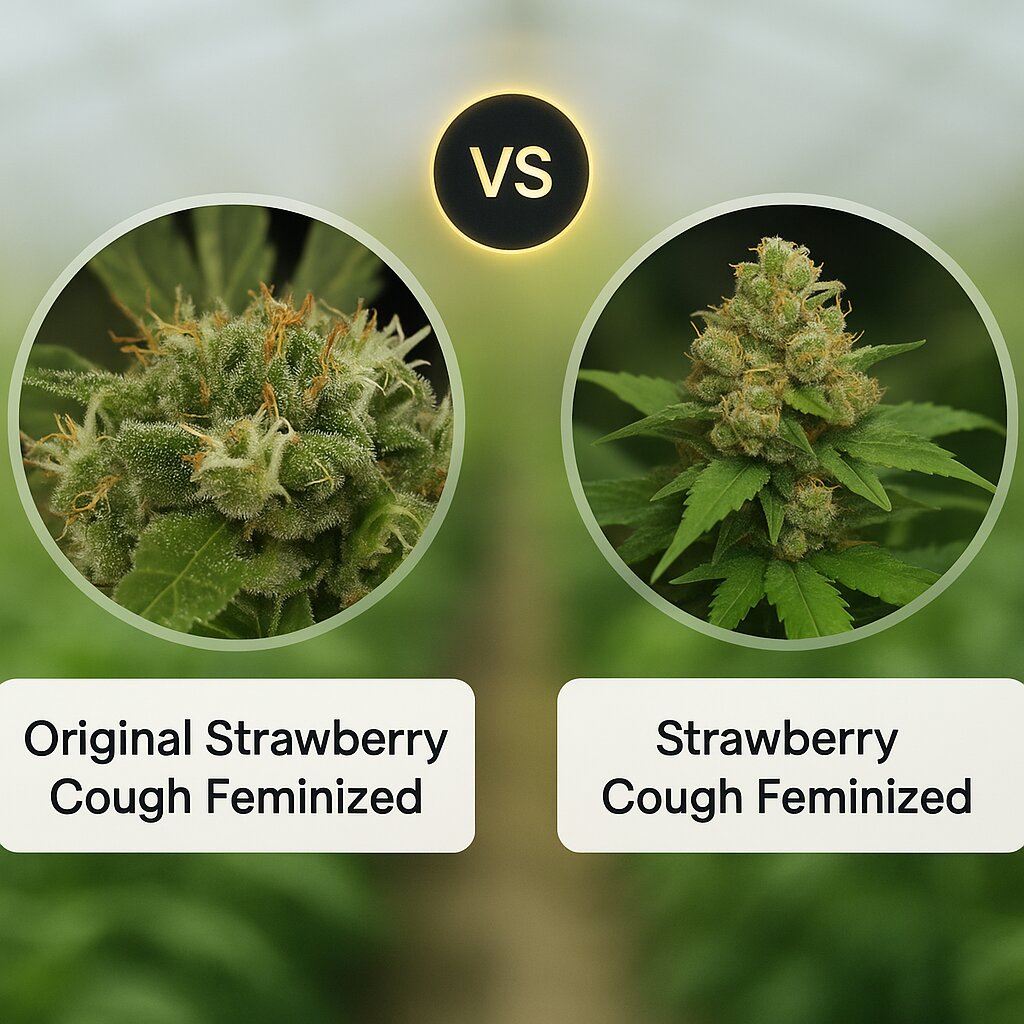 Original Strawberry Cough (DinaFem Seeds) vs Strawberry Cough (Dutch Passion) porównanie nasion konopi