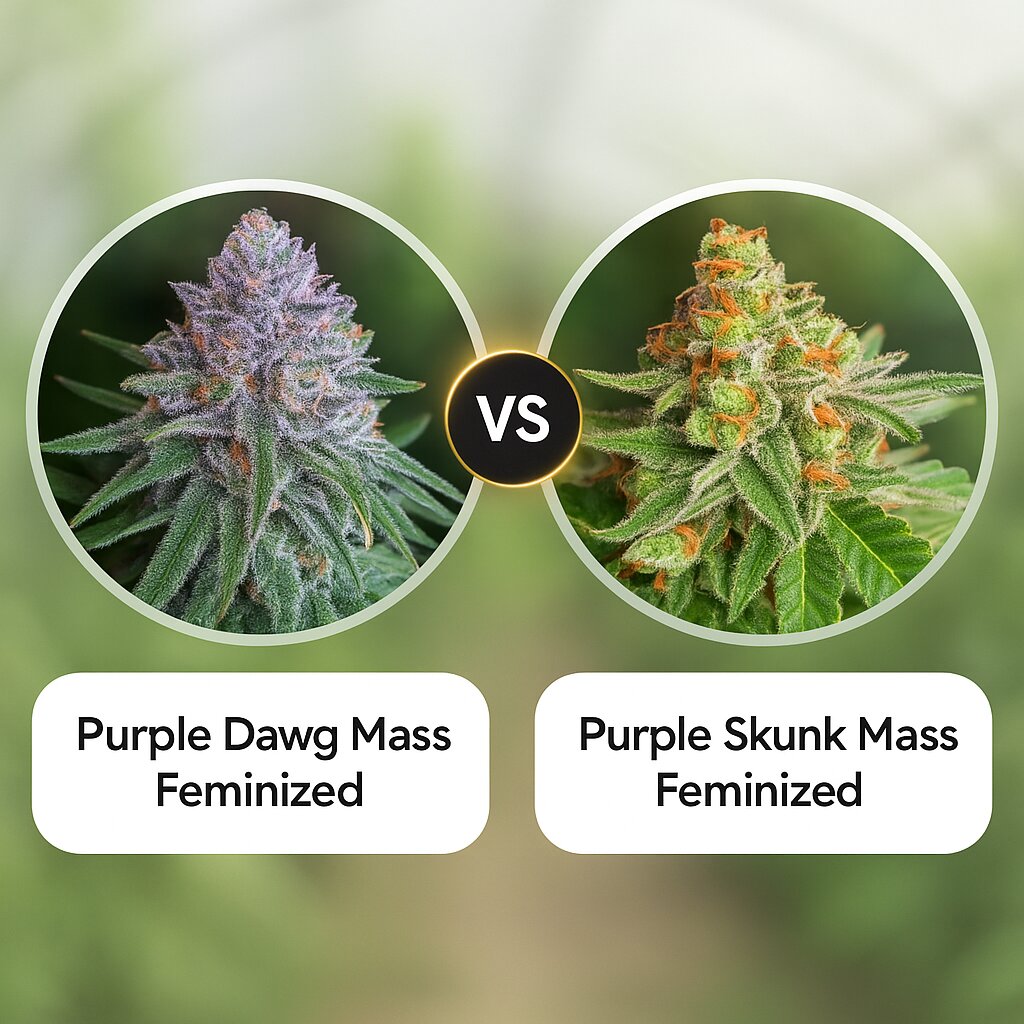 Purple Dawg Mass (Critical Mass Collective) vs Purple Skunk Mass (Critical Mass Collective) porównanie nasion konopi