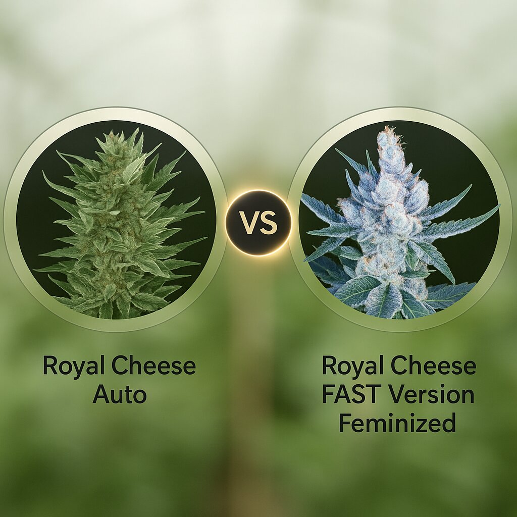 Royal Cheese Auto (Royal Queen Seeds) vs Royal Cheese FAST Version (Royal Queen Seeds) porównanie nasion konopi