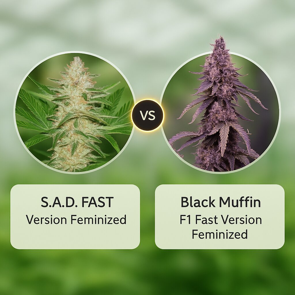 S.A.D. FAST Version (Sweet Seeds) vs Black Muffin F1 Fast Version (Sweet Seeds) porównanie nasion konopi