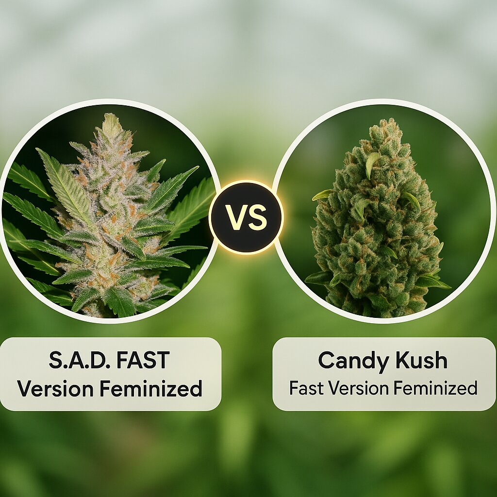 S.A.D. FAST Version (Sweet Seeds) vs Candy Kush Fast Version (Royal Queen Seeds) porównanie nasion konopi