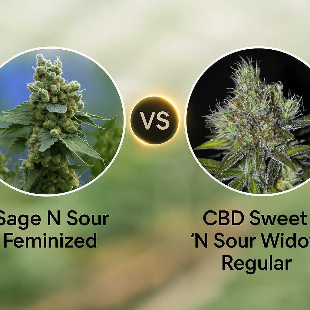 Sage N Sour (TH Seeds) vs CBD Sweet 'N Sour Widow (Seedsman) porównanie nasion konopi