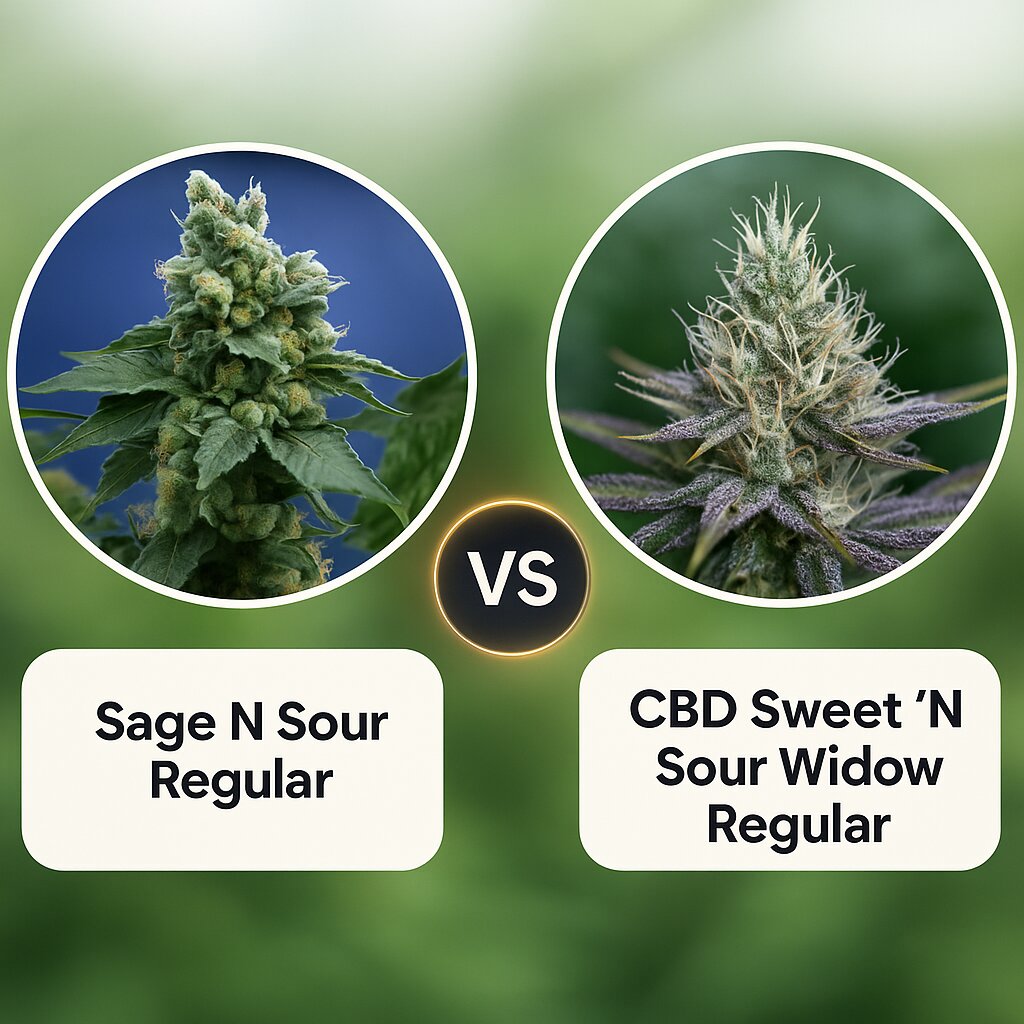 Sage N Sour (TH Seeds) vs CBD Sweet 'N Sour Widow (Seedsman) porównanie nasion konopi
