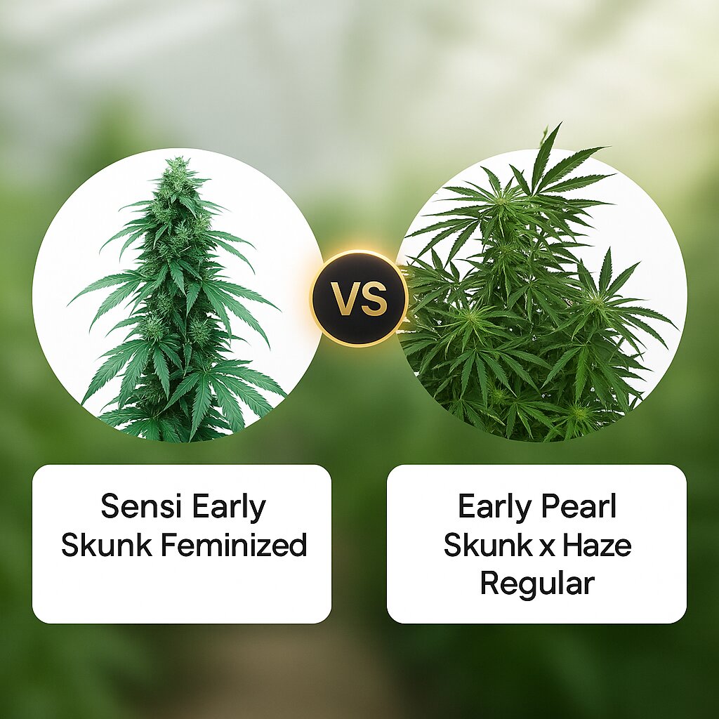 Sensi Early Skunk (Sensi Seeds) vs Early Pearl Skunk x Haze (Mr Nice Seedbank) porównanie nasion konopi