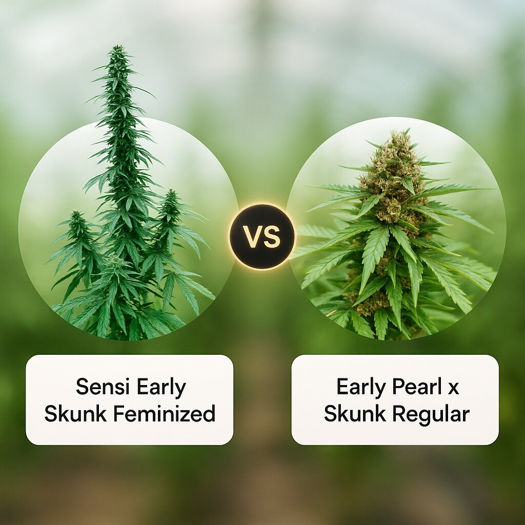 Sensi Early Skunk (Sensi Seeds) vs Early Pearl x Skunk (Mr Nice Seedbank) porównanie nasion konopi