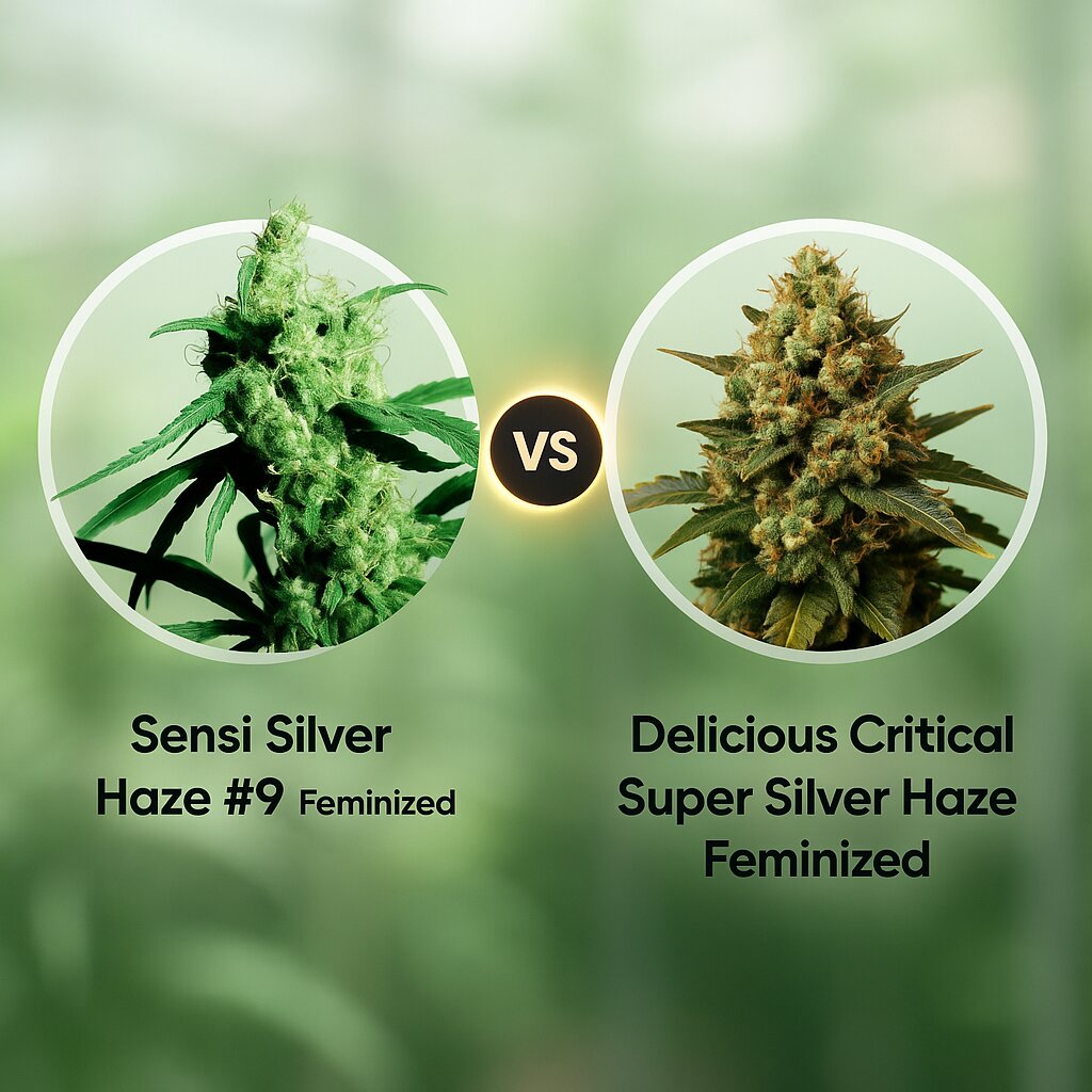 Sensi Silver Haze #9 (Sensi Seeds) vs Delicious Critical Super Silver Haze (Delicious Seeds) porównanie nasion konopi