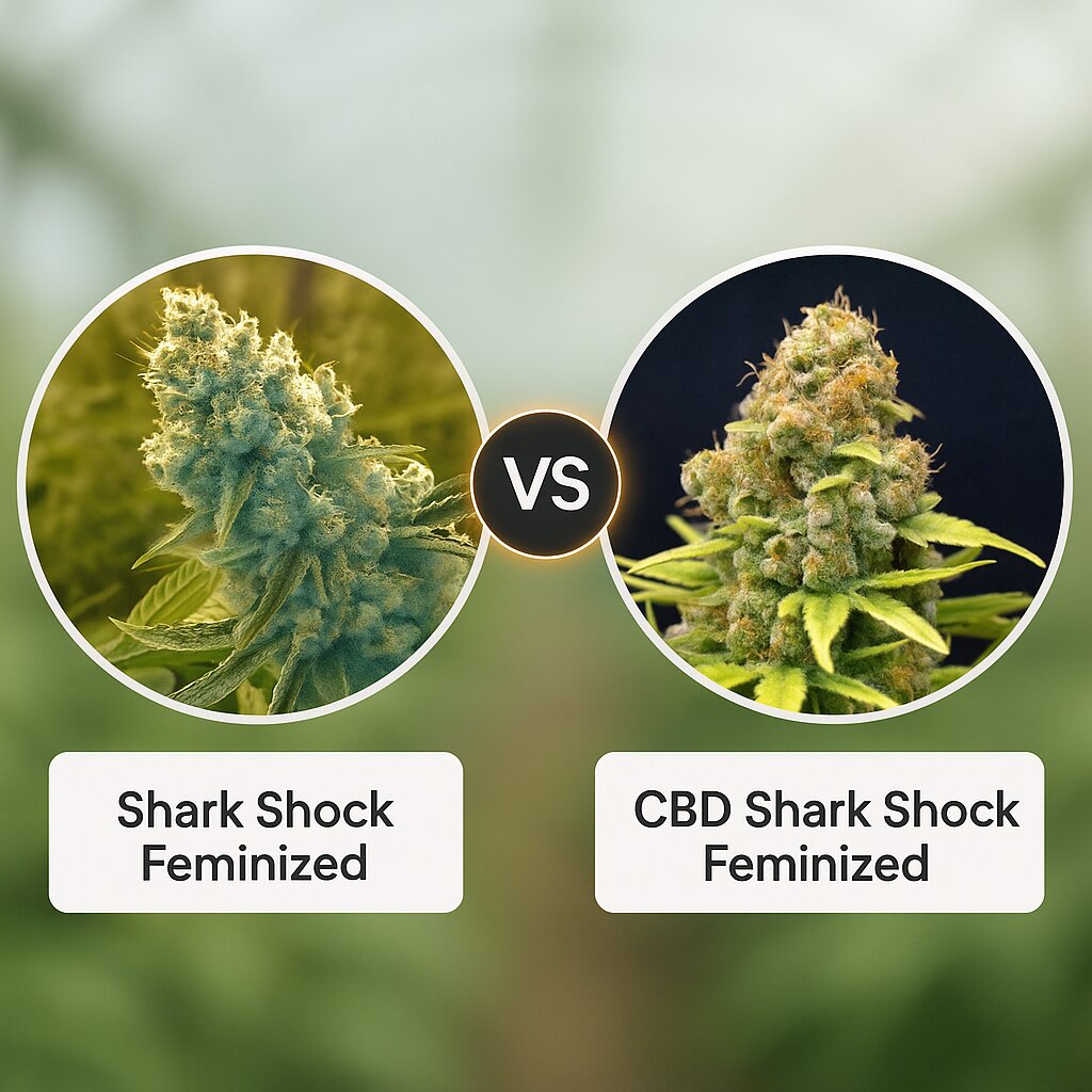 Shark Shock (CBD Crew) vs CBD Shark Shock (Seedsman) porównanie nasion konopi