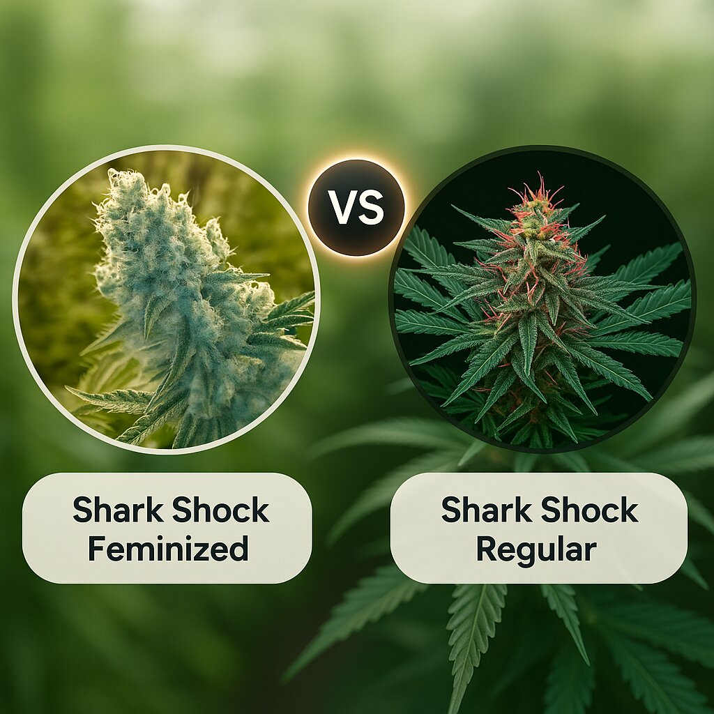 Shark Shock (CBD Crew) vs Shark Shock (Mr Nice Seedbank) porównanie nasion konopi