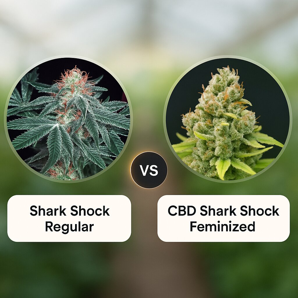 Shark Shock (Mr Nice Seedbank) vs CBD Shark Shock (Seedsman) Porównanie nasion konopi.