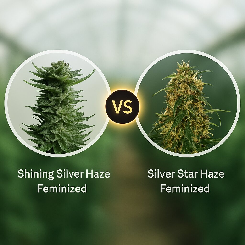 Shining Silver Haze (Royal Queen Seeds) vs Silver Star Haze (Bulldog Seeds) porównanie nasion konopi