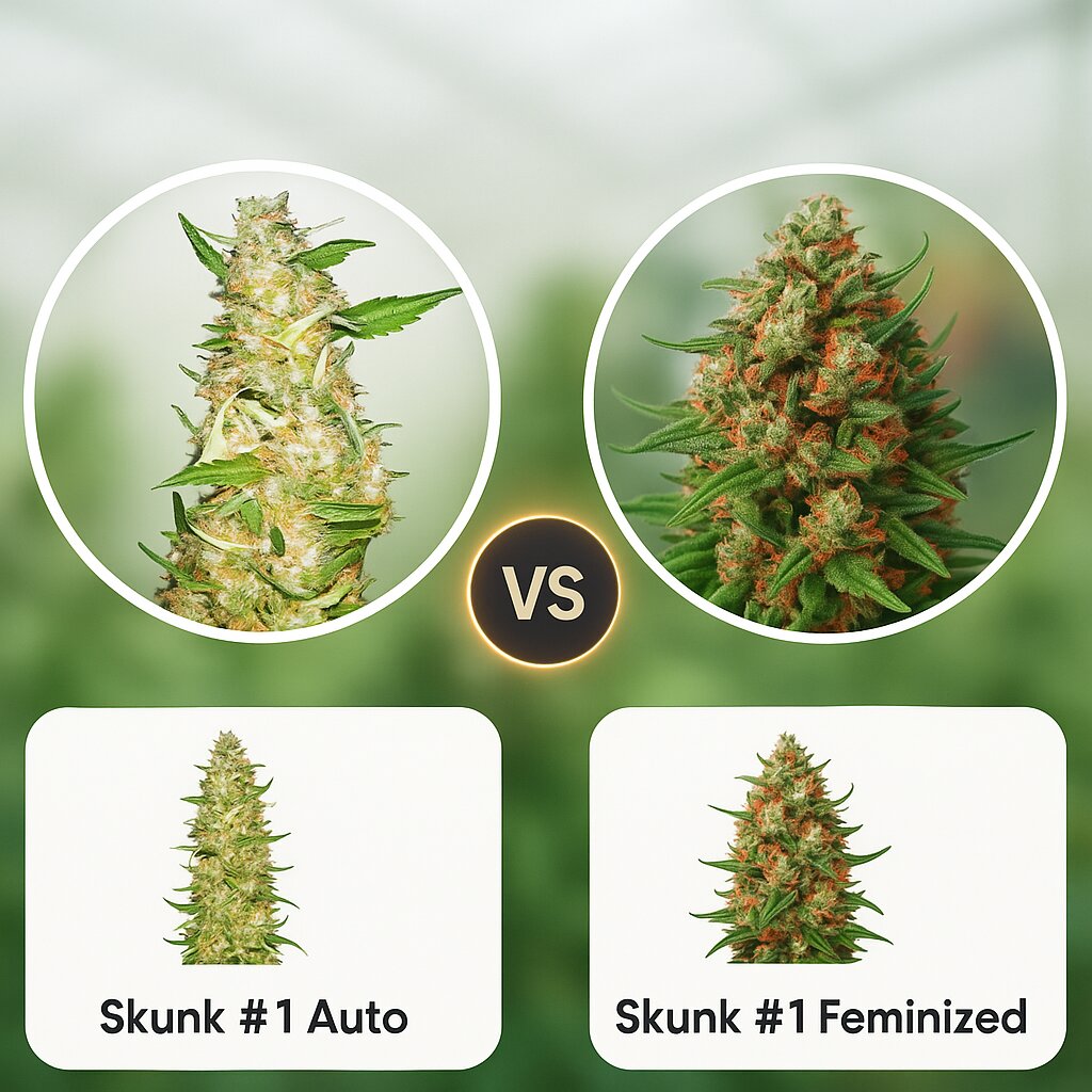 Skunk #1 Auto (Sensi Seeds) vs Skunk #1 (Dutch Passion) Porównanie nasion konopi