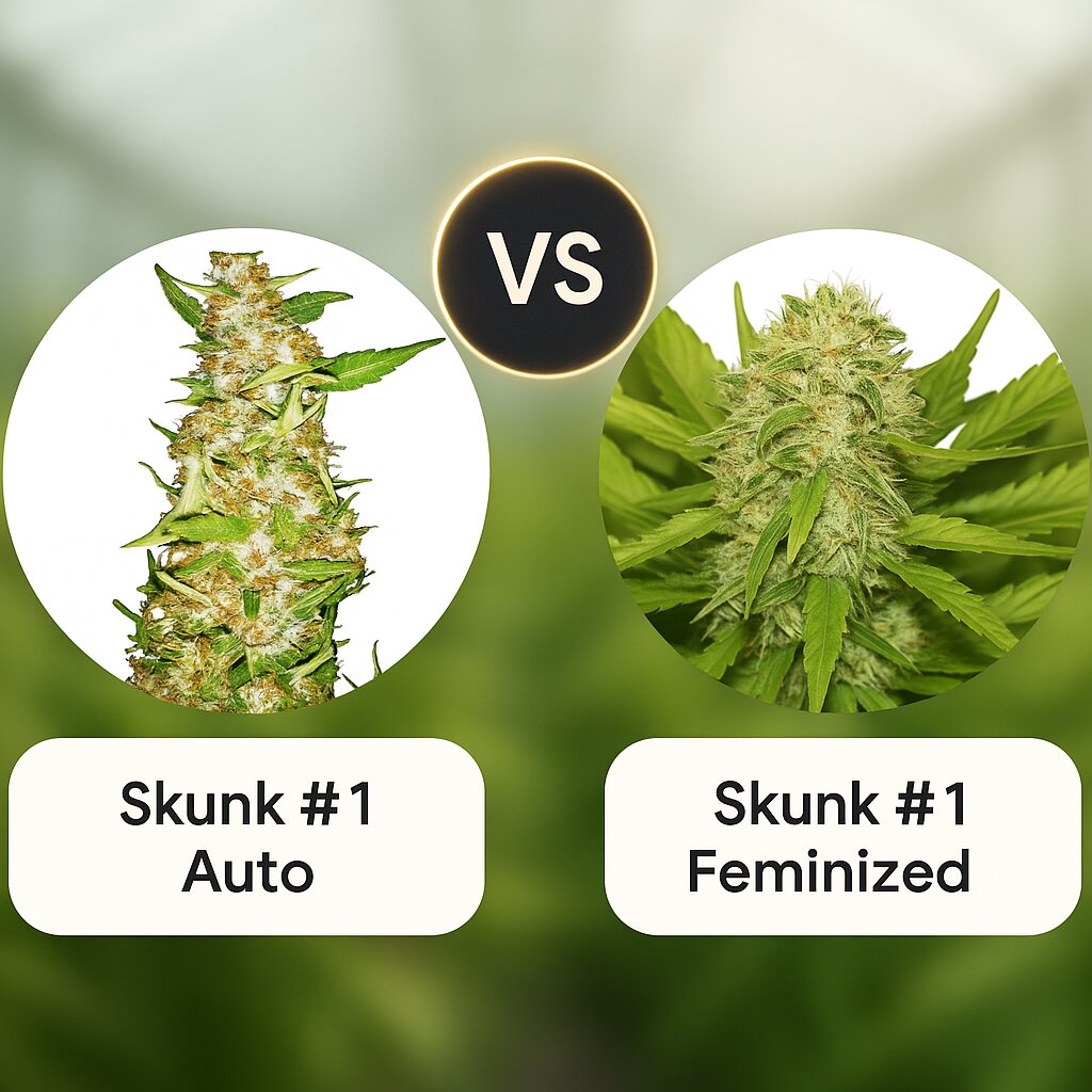 Skunk #1 Auto (Sensi Seeds) vs Skunk #1 (Royal Queen Seeds) Porównanie nasion konopi