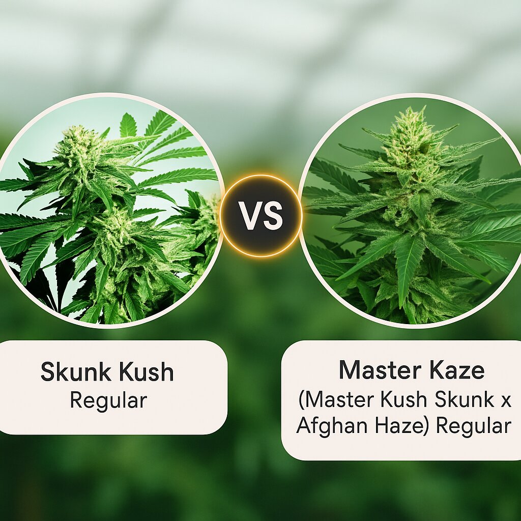 Skunk Kush (Sensi Seeds) vs Master Kaze (Master Kush Skunk x Afghan Haze) (Mr Nice Seedbank) porównanie nasion konopi