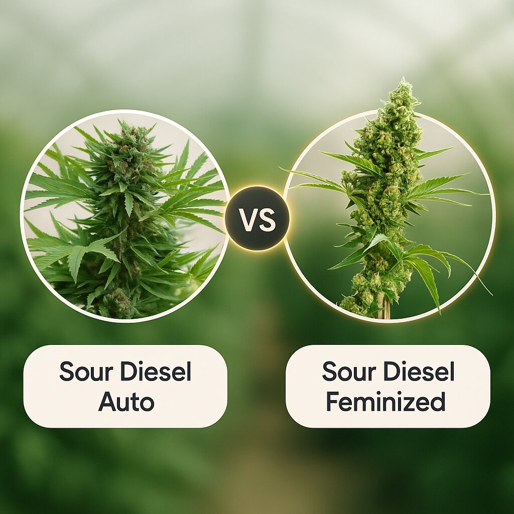 Sour Diesel Auto (Humboldt Seed Organization) vs Sour Diesel (Bulldog Seeds) porównanie nasion konopi