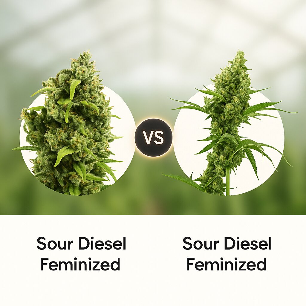 Sour Diesel (Royal Queen Seeds) vs Sour Diesel (Bulldog Seeds) porównanie nasion konopi