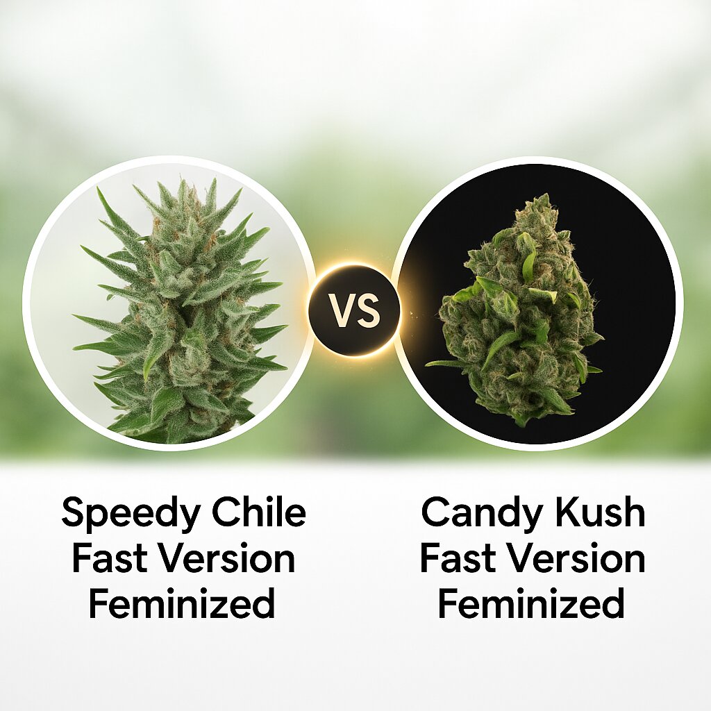 Speedy Chile Fast Version (Royal Queen Seeds) vs Candy Kush Fast Version (Royal Queen Seeds) porównanie nasion konopi