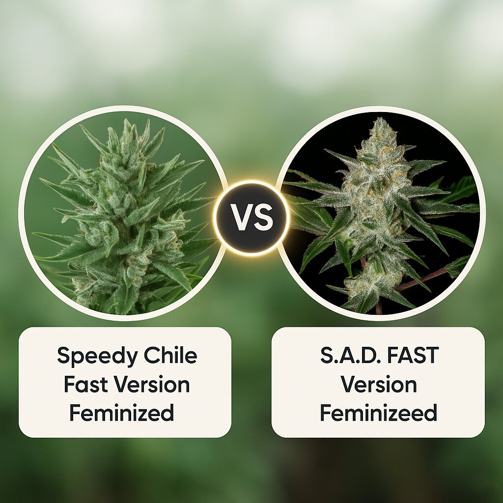 Speedy Chile Fast Version (Royal Queen Seeds) vs S.A.D. FAST Version (Sweet Seeds) porównanie nasion konopi