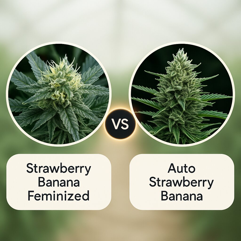 Strawberry Banana (Reserva Privada) vs Auto Strawberry Banana (DNA Genetics) porównanie nasion konopi