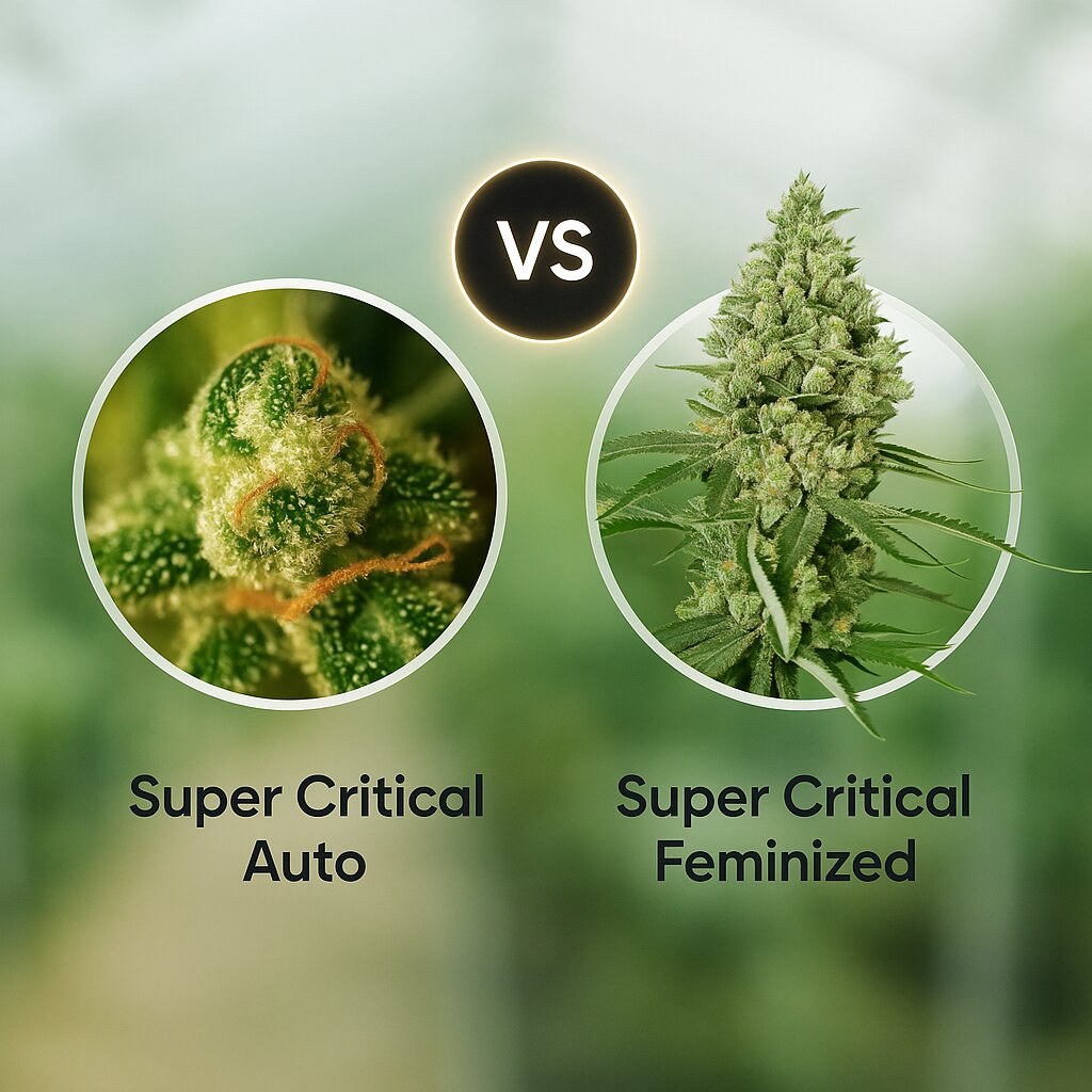 Super Critical Auto (Greenhouse Seed Co) vs Super Critical (Greenhouse Seed Co) porównanie nasion konopi