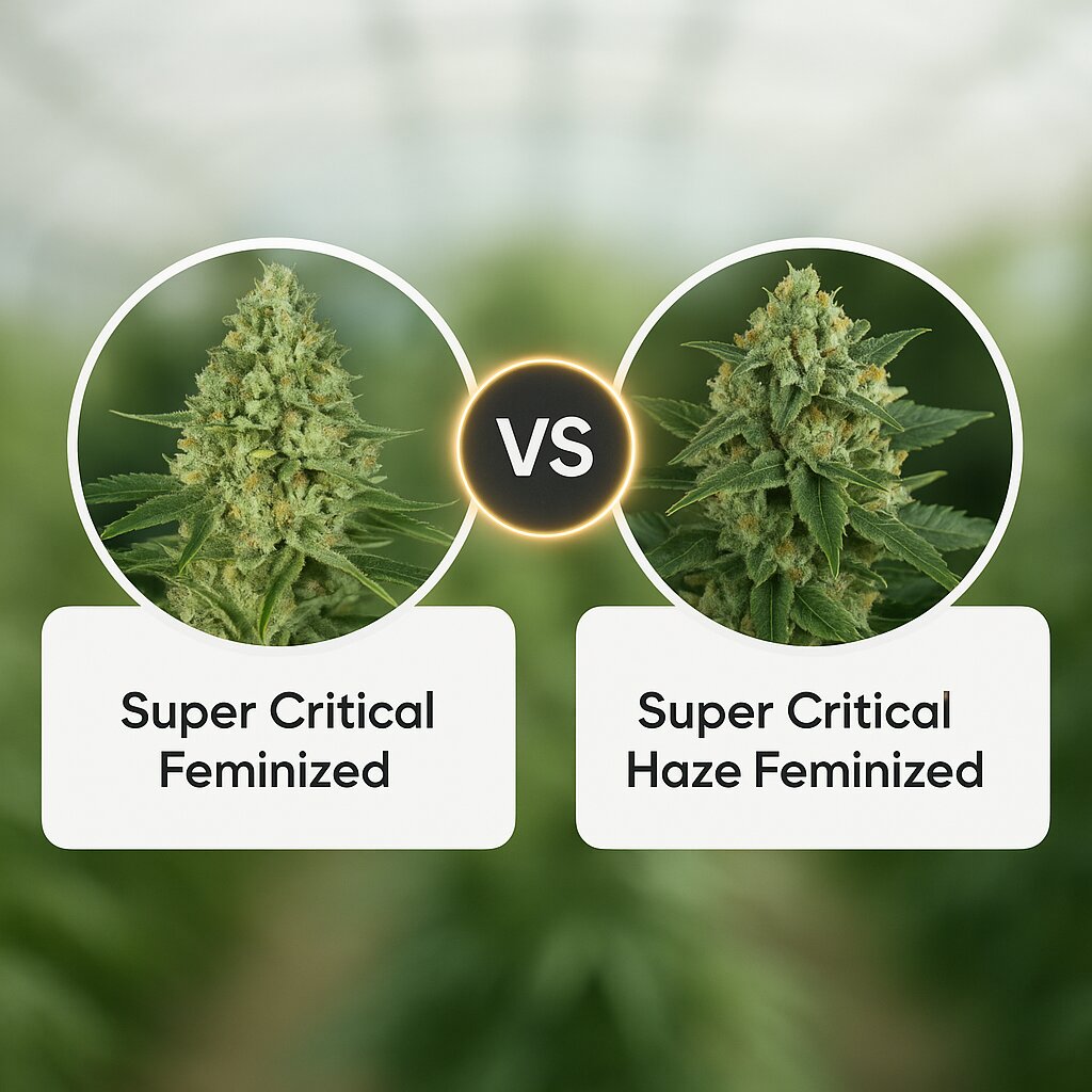 Super Critical (Greenhouse Seed Co) vs Super Critical Haze (DinaFem Seeds) porównanie nasion konopi