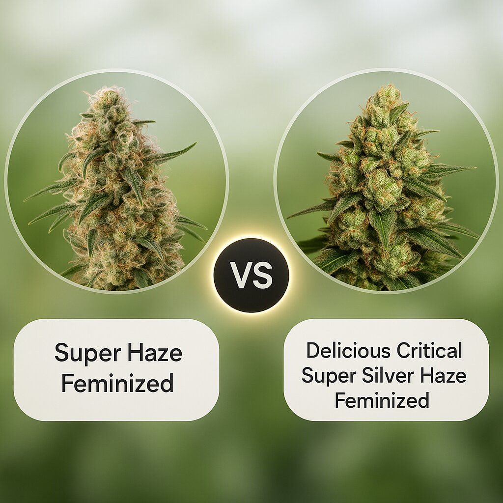 Super Haze (Dutch Passion) vs Delicious Critical Super Silver Haze (Delicious Seeds) porównanie nasion konopi