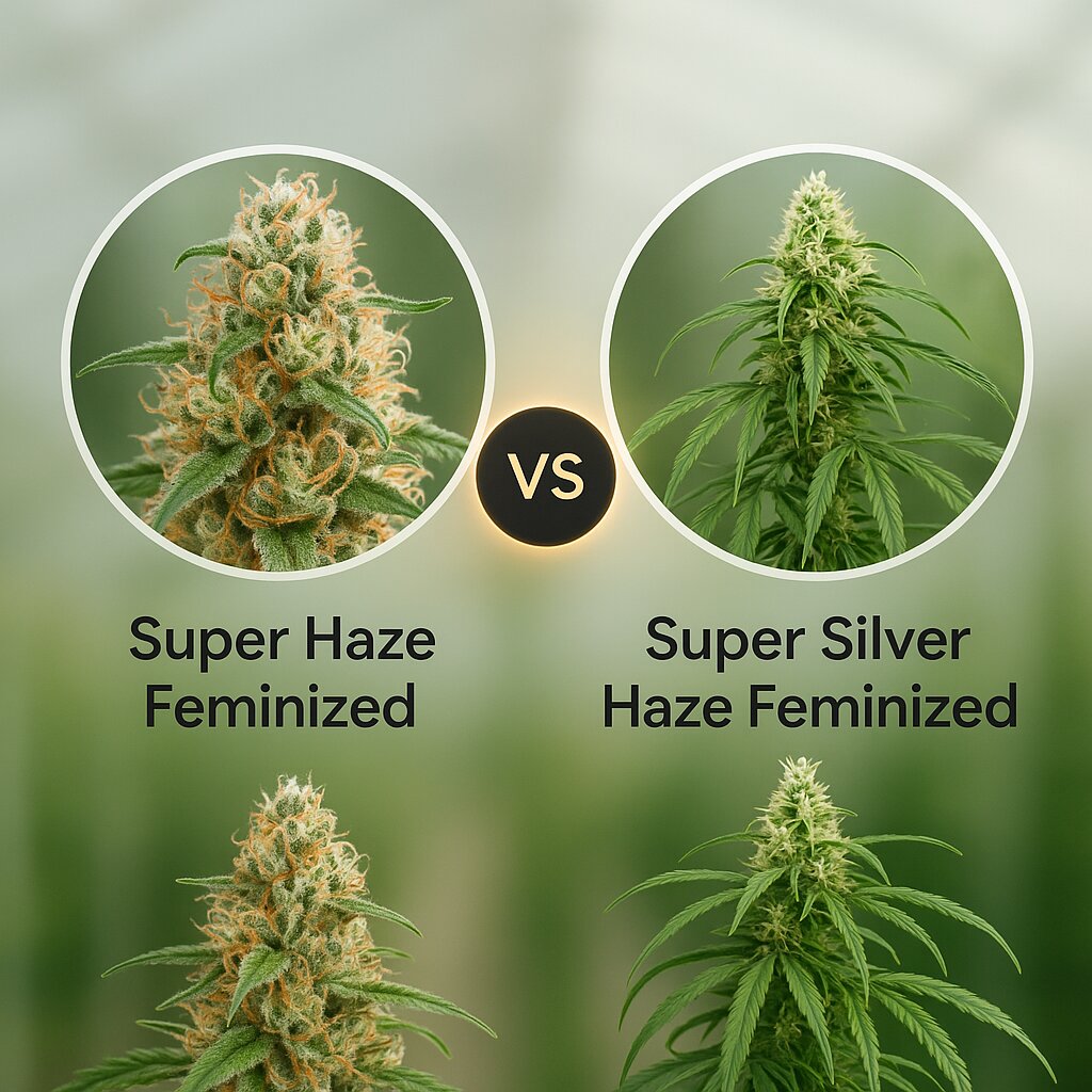 Super Haze (Dutch Passion) vs Super Silver Haze (DinaFem Seeds) porównanie nasion konopi