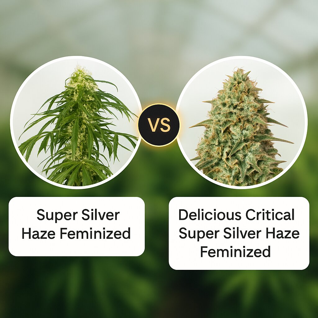 Super Silver Haze (DinaFem Seeds) vs Delicious Critical Super Silver Haze (Delicious Seeds) Porównanie nasion konopi