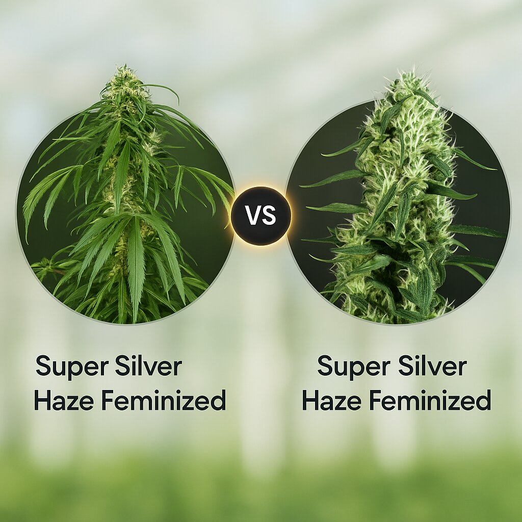 Super Silver Haze (DinaFem Seeds) vs Super Silver Haze (Greenhouse Seed Co) porównanie nasion konopi