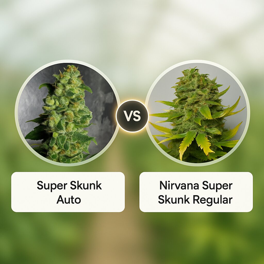 Super Skunk Auto (Dr Krippling) vs Nirvana Super Skunk (Nirvana Seeds) porównanie nasion konopi