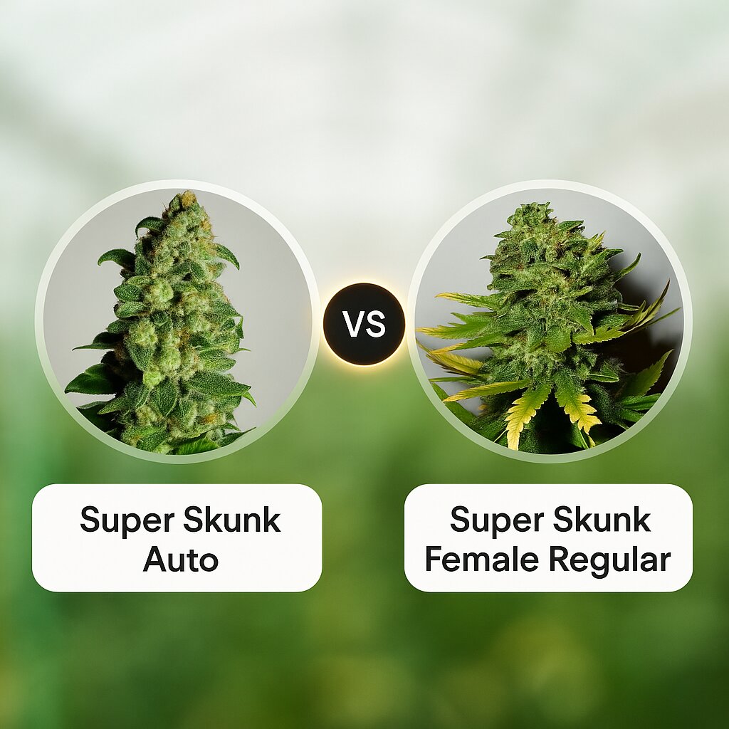 Super Skunk Auto (Dr Krippling) vs Super Skunk Female (Nirvana Seeds) porównanie nasion konopi