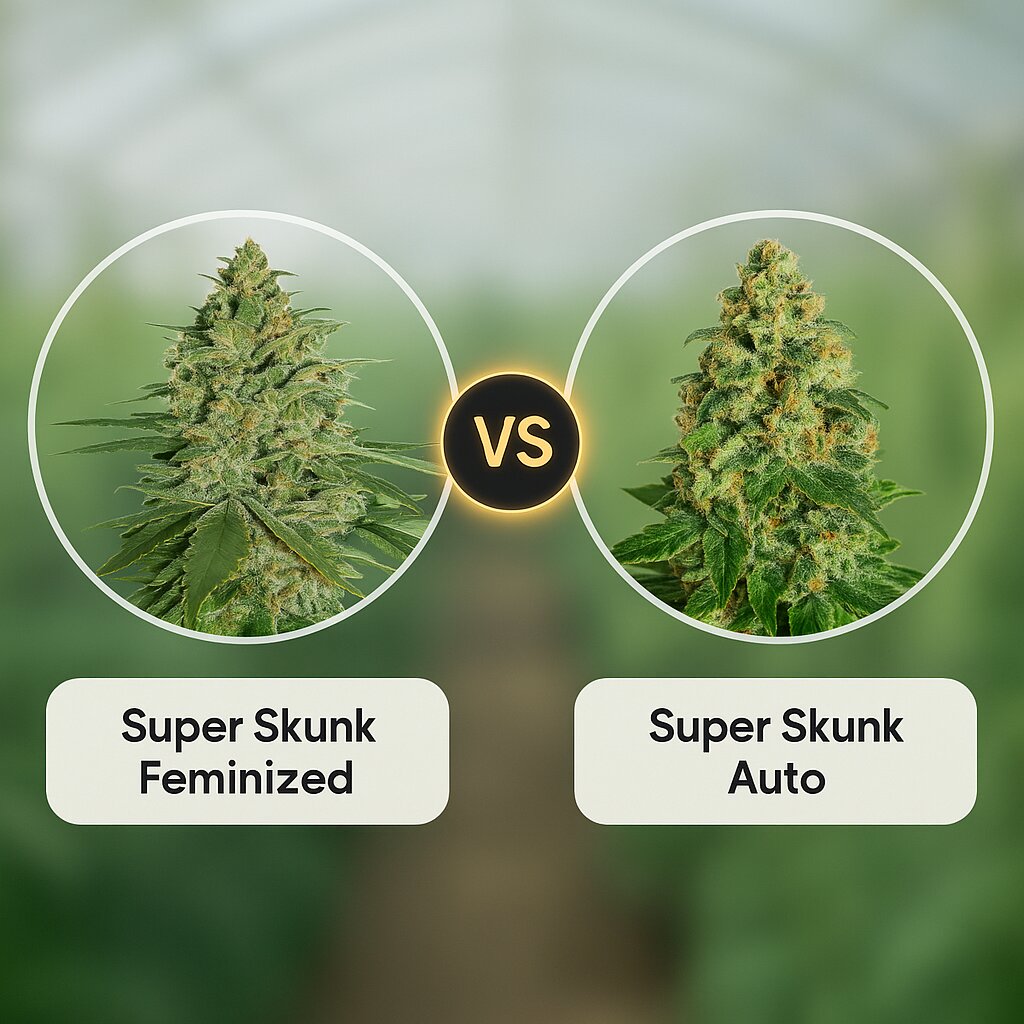 Super Skunk (Seed Stockers) vs Super Skunk Auto (Dr Krippling) porównanie nasion konopi